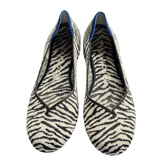 Rothy’s The Point Flats Zebra Print Black White Size 10 Sustainable Knit Shoes - Picture 2 of 5
